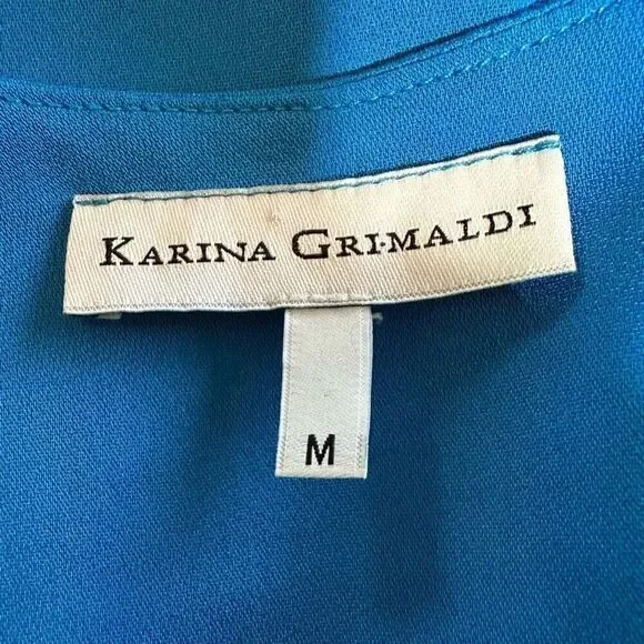 KARINA GRIMALDI Women's Lace Up Long Sleeve Blouse Blue Size Medium - Picture 2 of 9